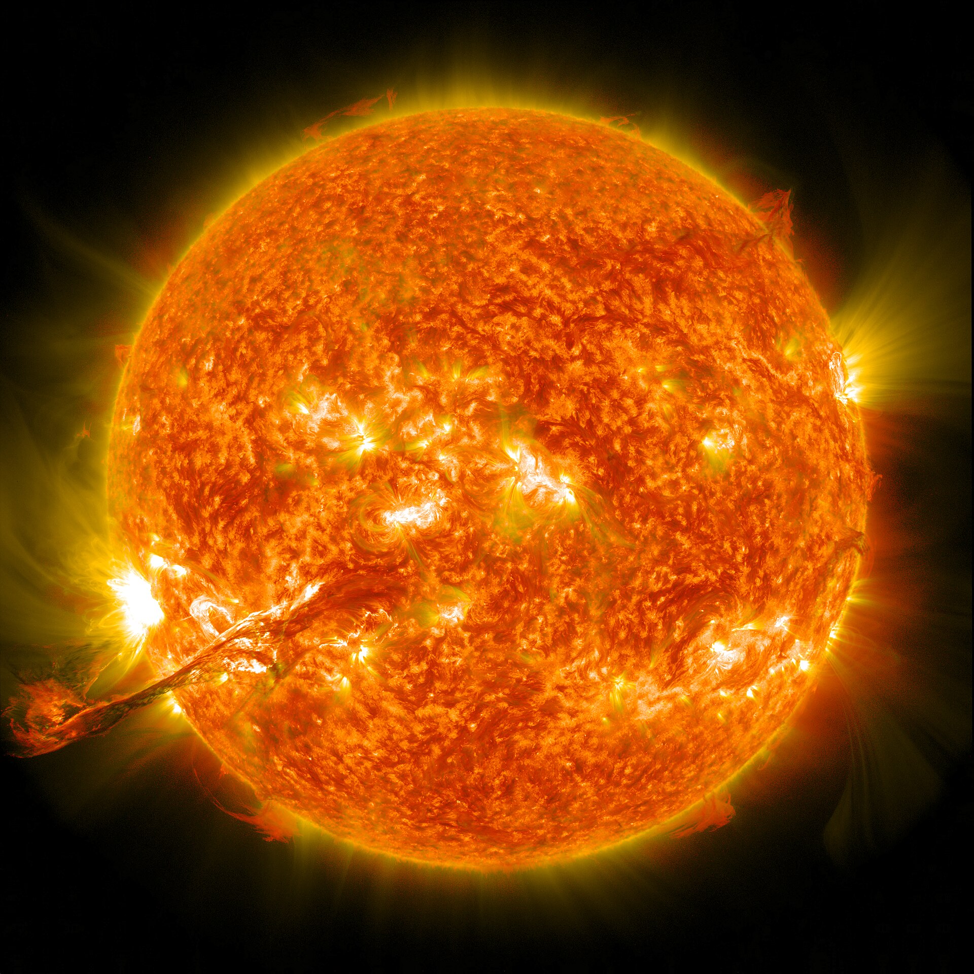 A coronal mass ejection erupting from the Sun, imaged by NASA's Solar Dynamics Observatory on 31 August 2012.